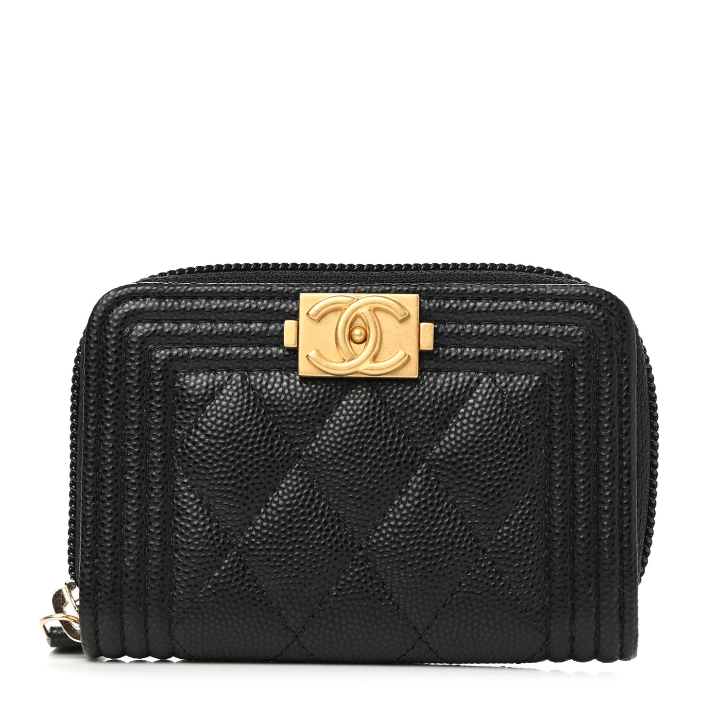 Caviar Quilted Boy Zip Around Coin Purse Wallet Black