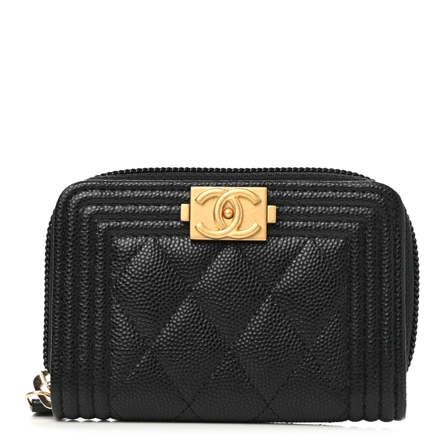 Chanel Caviar Quilted Boy Zip Around Coin Purse Wallet Black 1 of 8