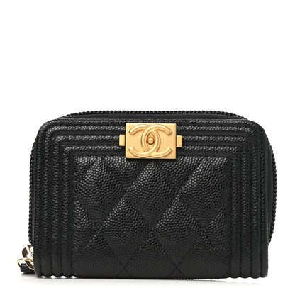 Chanel Caviar Quilted Boy Zip Around Coin Purse Wallet Black 1 of 8