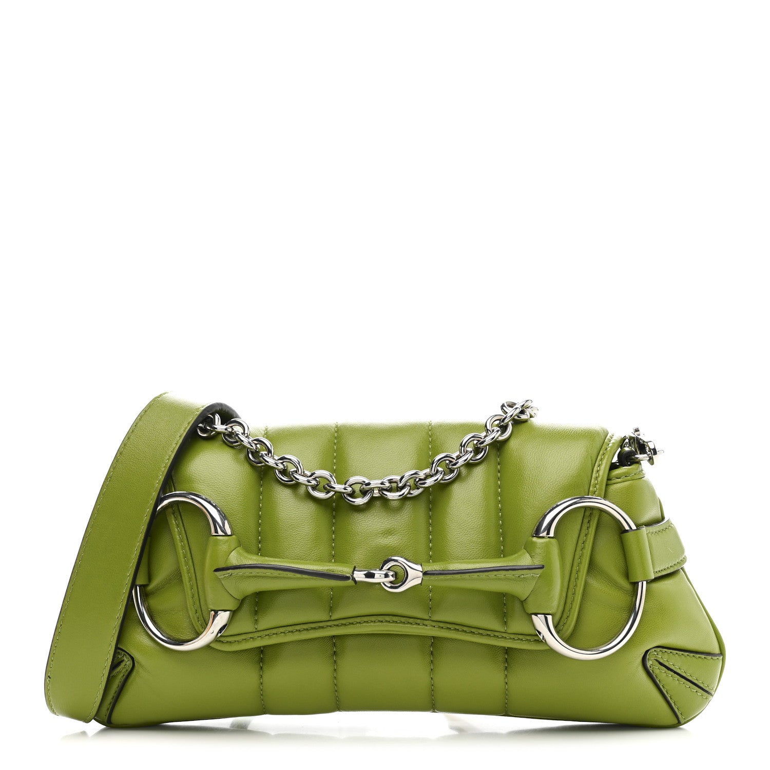 Gucci Nappa Vertical Matelasse Small Maxi Horsebit Chain Shoulder Bag Green 1 of 10