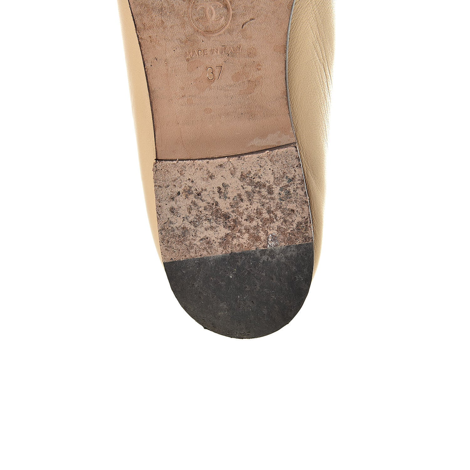 Chanel Lambskin Cap Toe CC Ballerina Flats 37 Beige Black 12 of 13