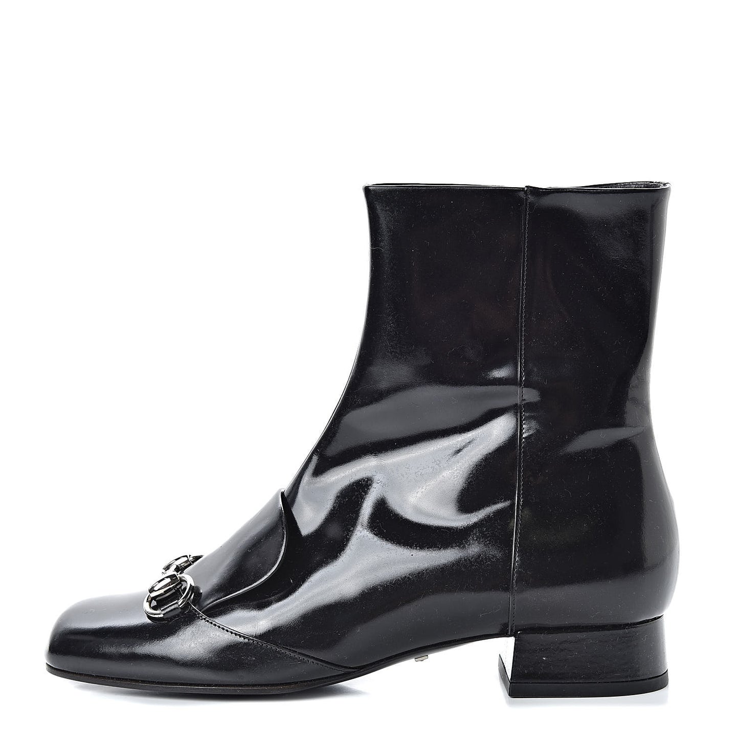 Patent Calfskin Womens Lilian Horsebit Ankle Boots 37 Black