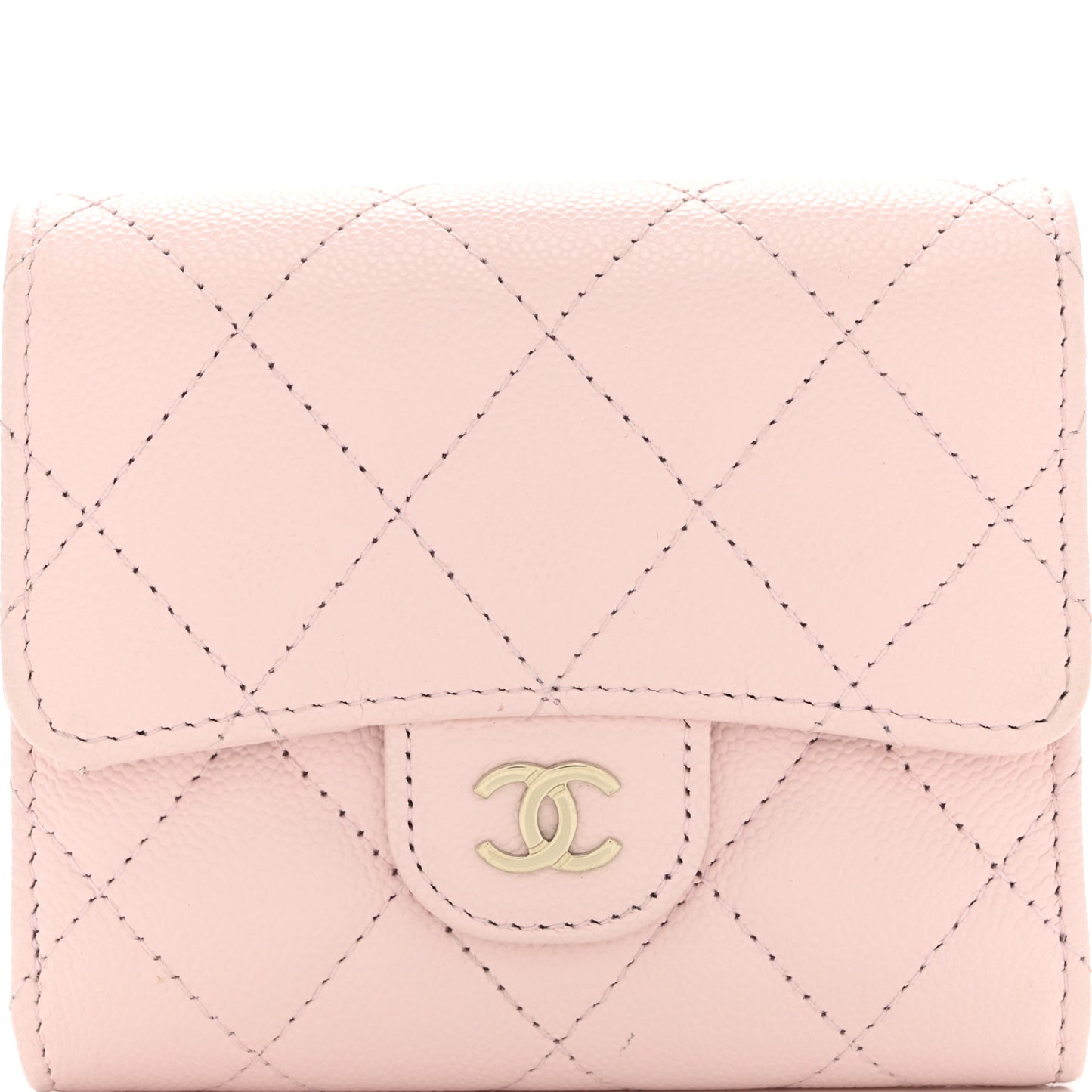 Caviar Quilted Compact Flap Wallet Light Pink