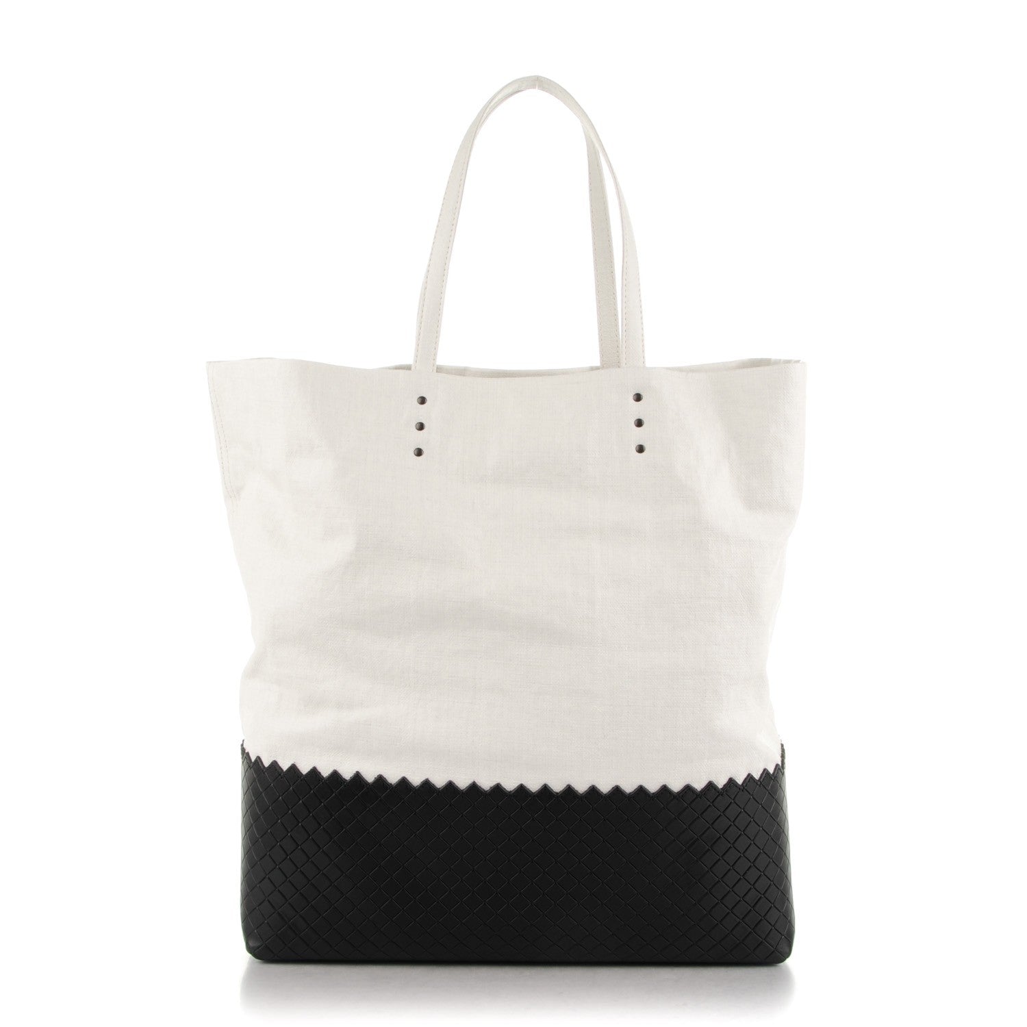Bottega Veneta Lino Spalmato Light Calf Medium Scolpito Tote Off White Nero Black 1 of 8