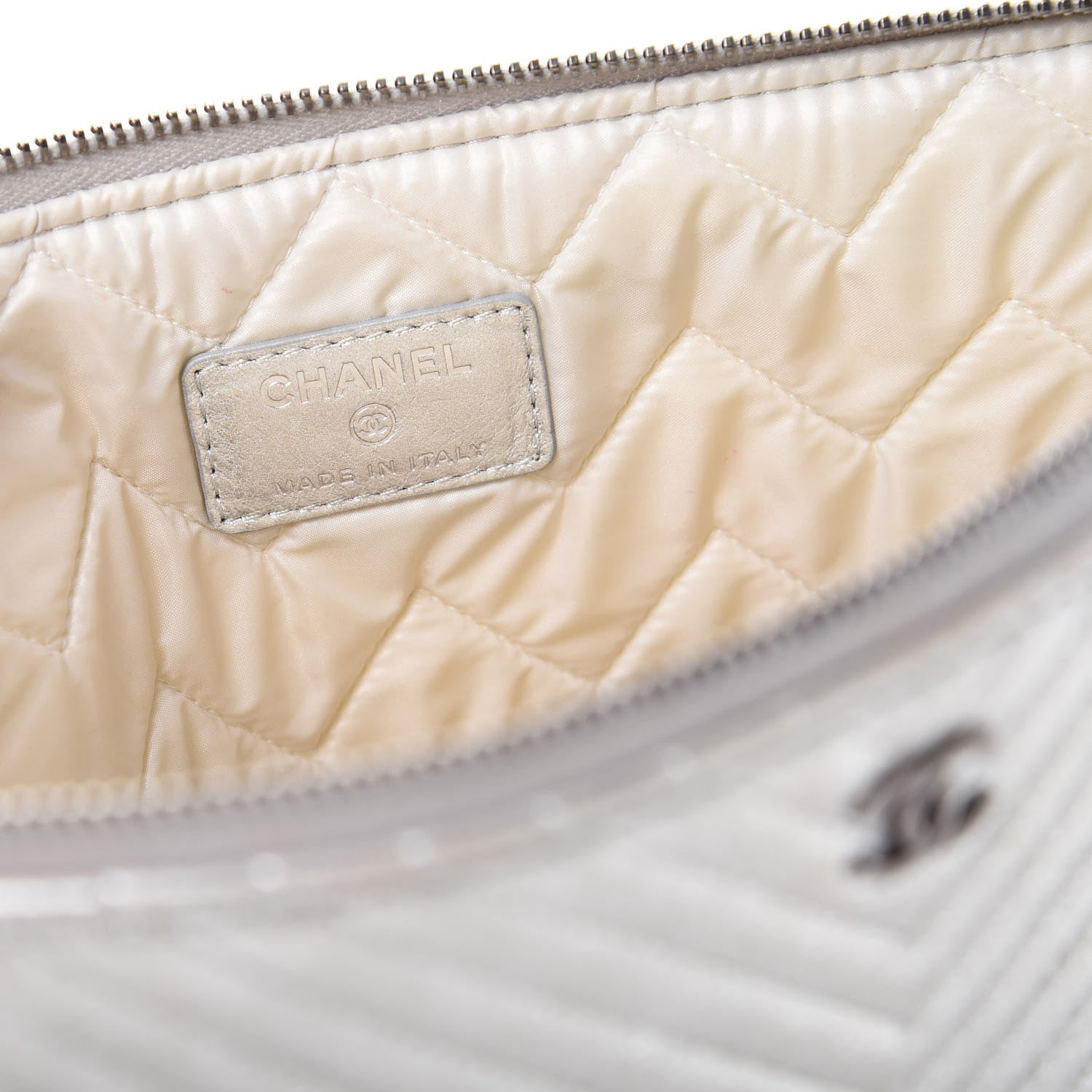 Chanel Metallic Calfskin Chevron Quilted Medium Cosmetic Case Silver 7 of 8