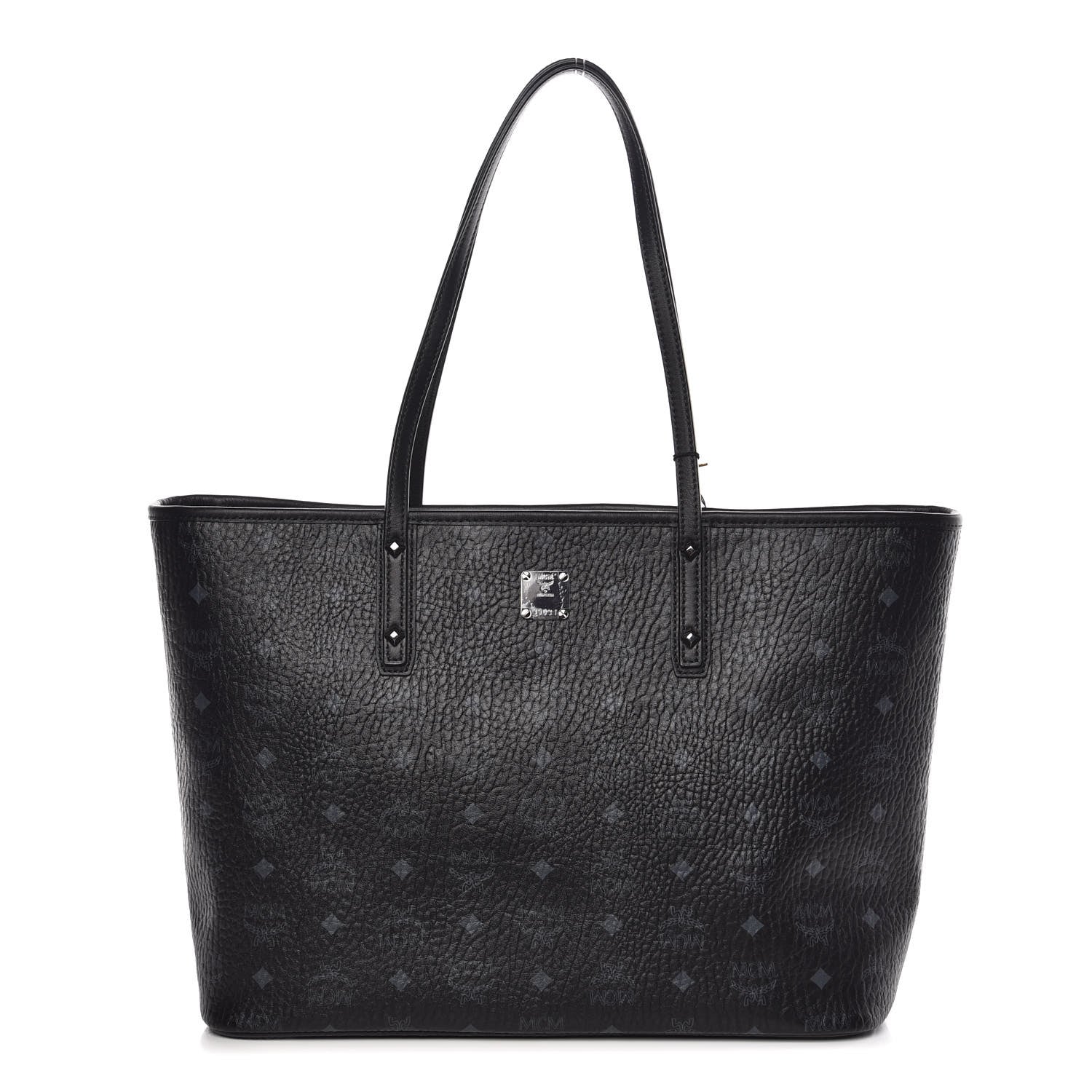 MCM Visetos Medium Anya Zip Top Shopper Tote Black 3 of 9