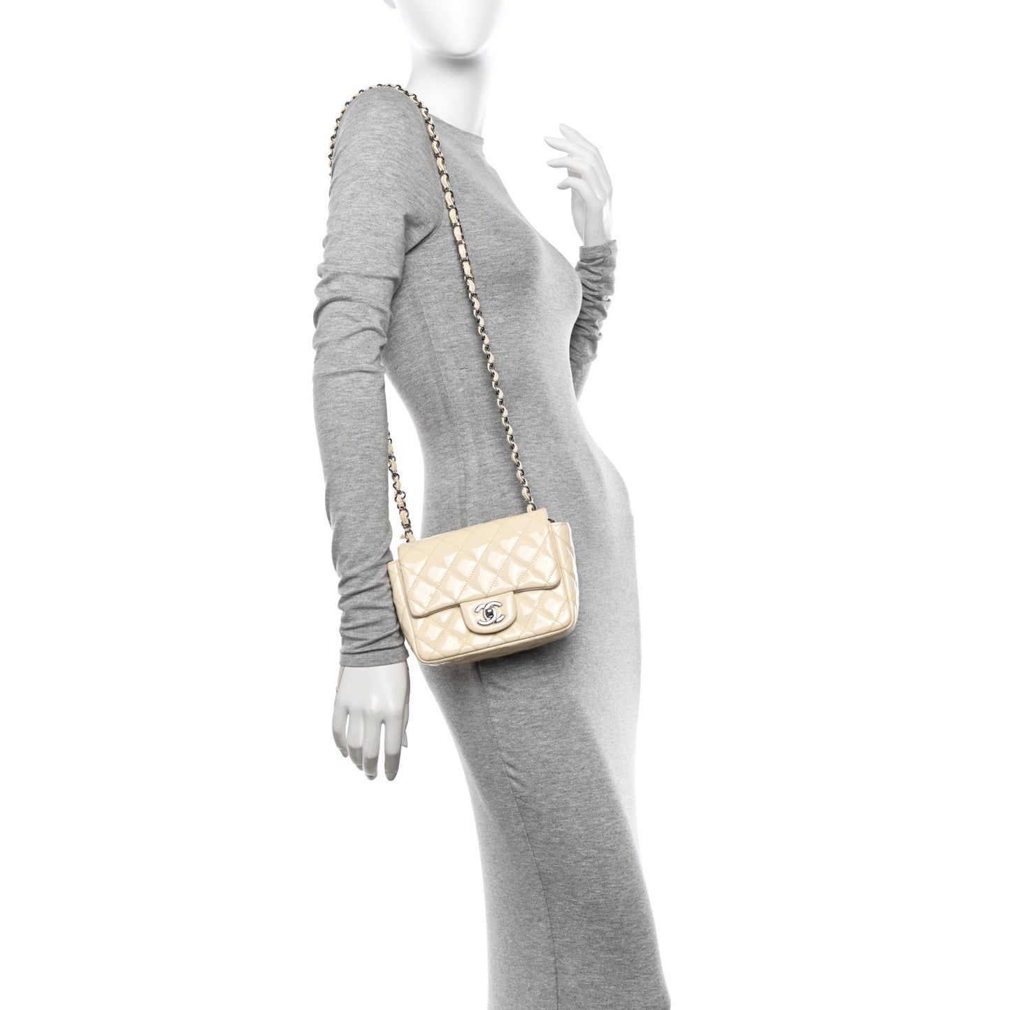 Patent Quilted Mini Square Flap Dark White