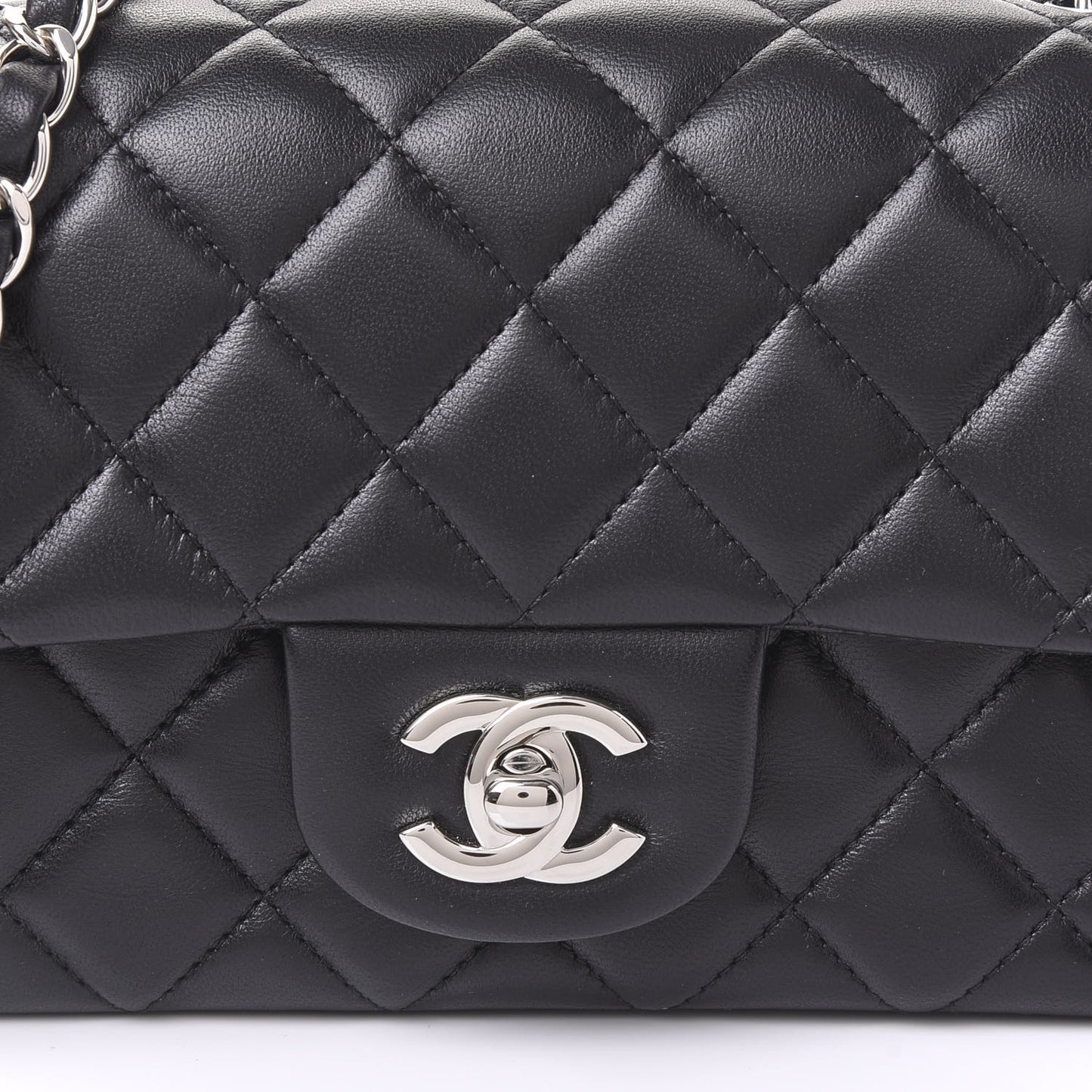 Lambskin Quilted Mini Rectangular Flap Black