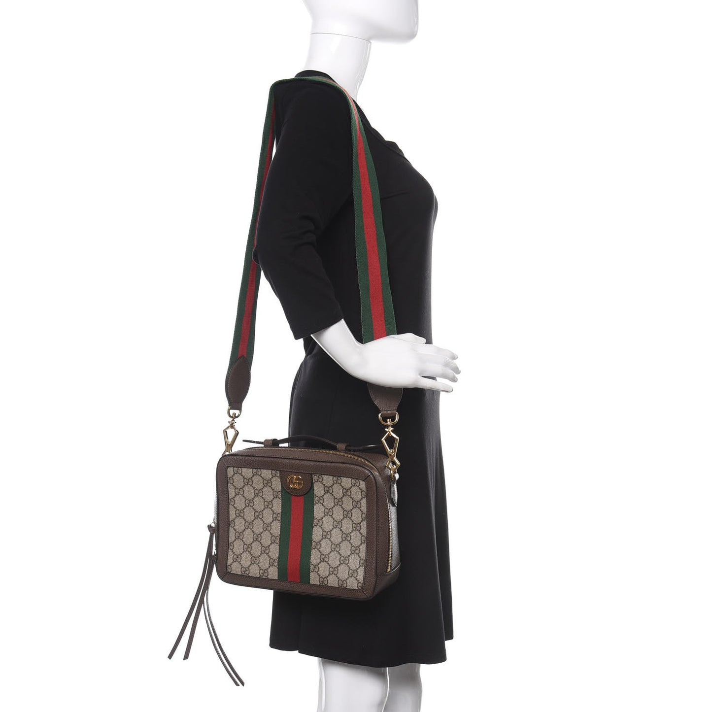GG Supreme Monogram Web Small Ophidia Top Handle Shoulder Bag Brown