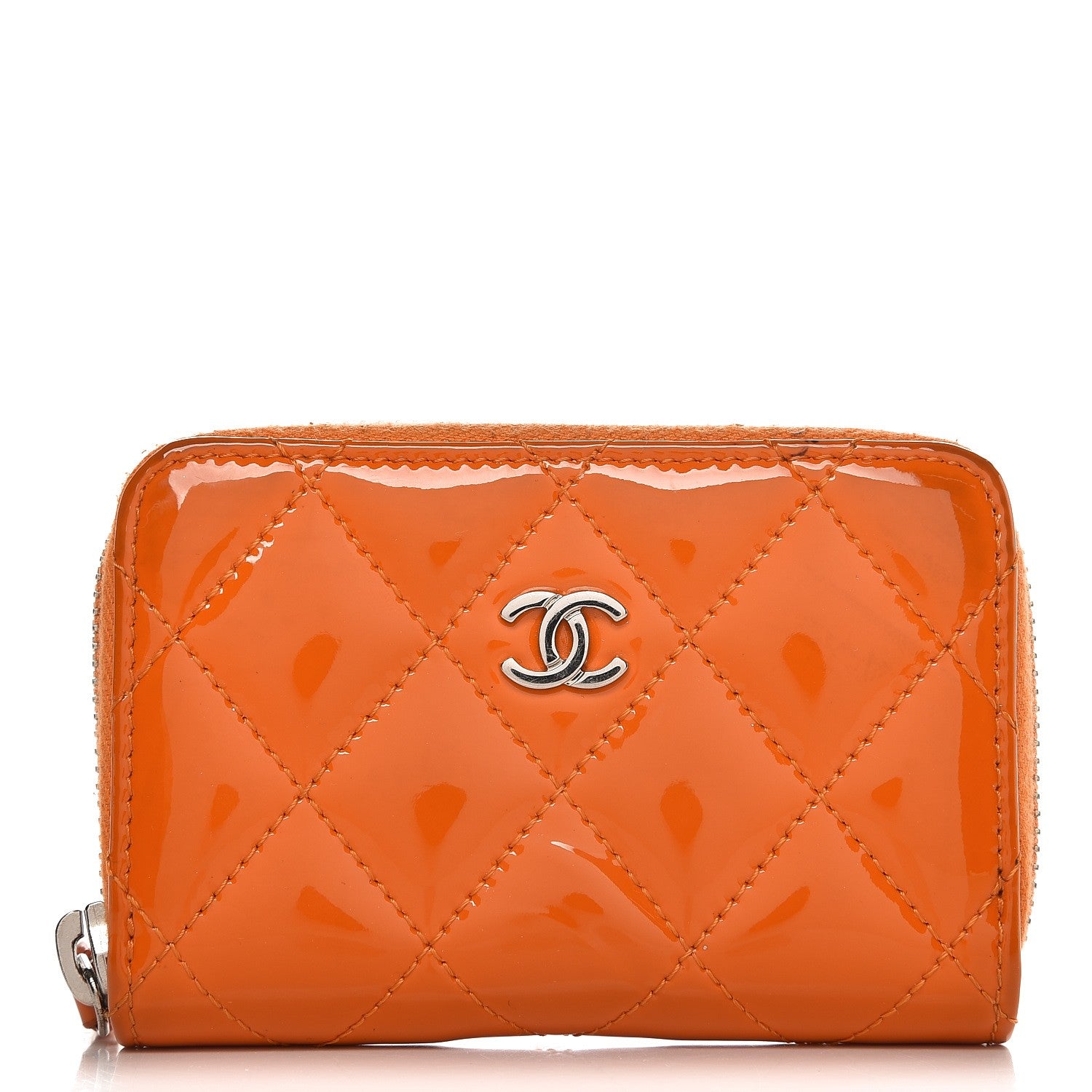 Chanel Patent Calfskin Quilted Zip Coin Purse Orange 1 of 12