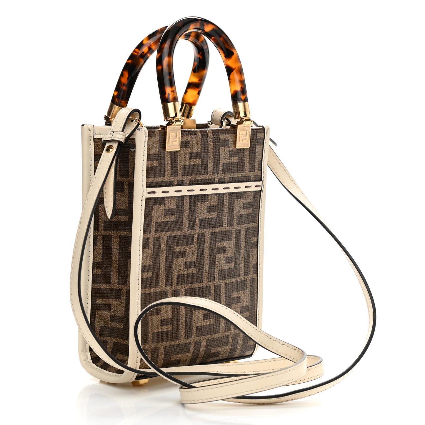 Glazed Fabric Vitello King Plexiglass FF 1974 Logo Hairdo Girls Inlay Mini Fendi Sunshine Shopper Tote Mogano Panna Multicolor