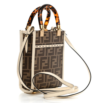Fendi Glazed Fabric Vitello King Plexiglass FF 1974 Logo Hairdo Girls Inlay Mini Fendi Sunshine Shopper Tote Mogano Panna Multicolor 3 of 9
