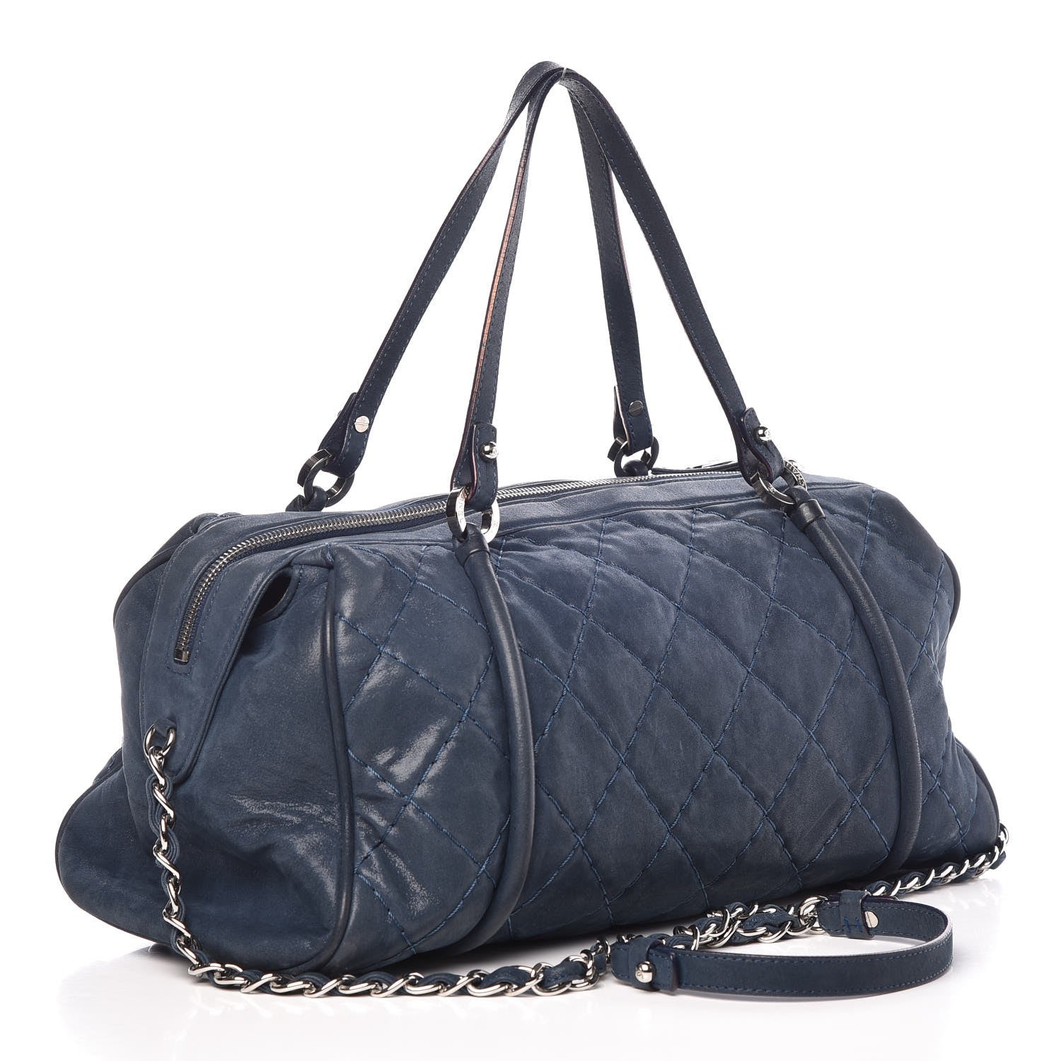 Chanel Iridescent Calfskin Quilted Relax CC Bowler Blue 4 of 10