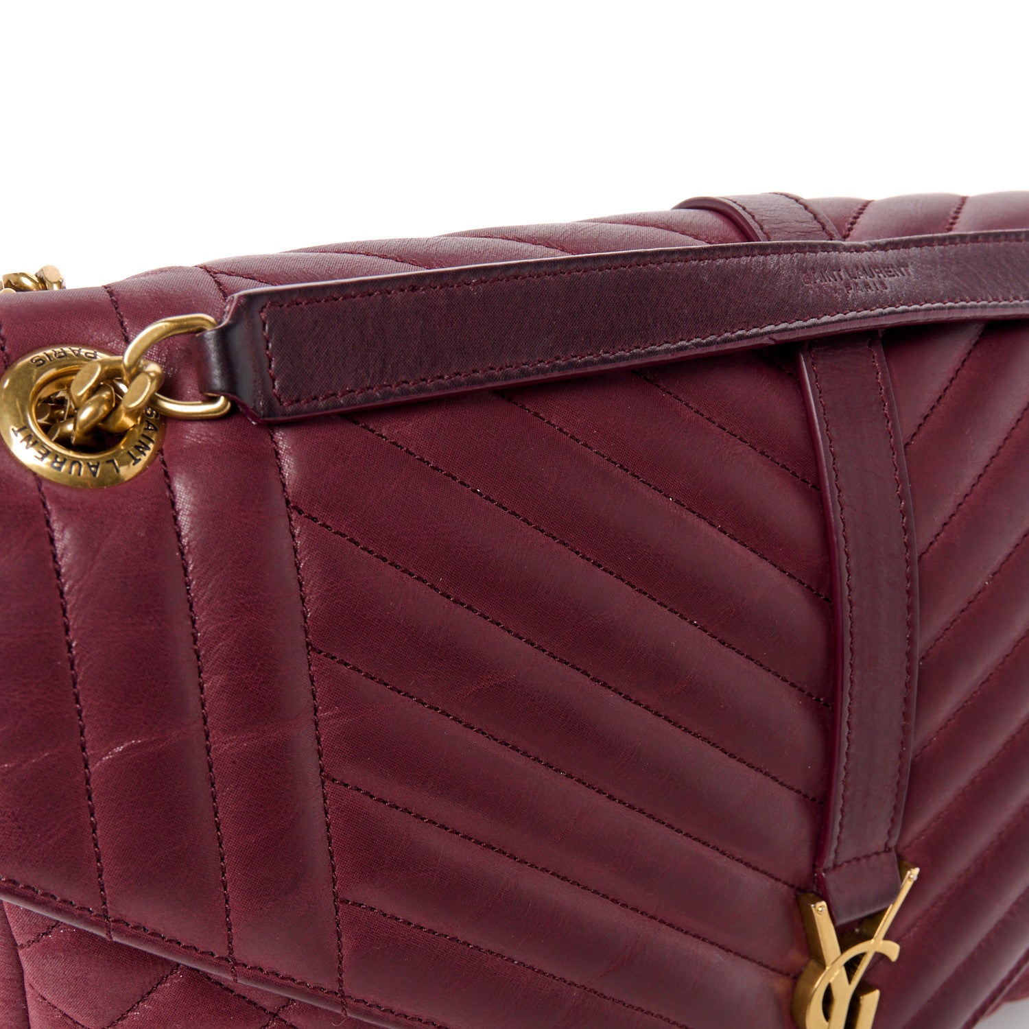 Saint Laurent SAINT LAURENT Calfskin Mixed Matelasse Triquilt Large Monogram Envelope Satchel Oxblood 14 of 14