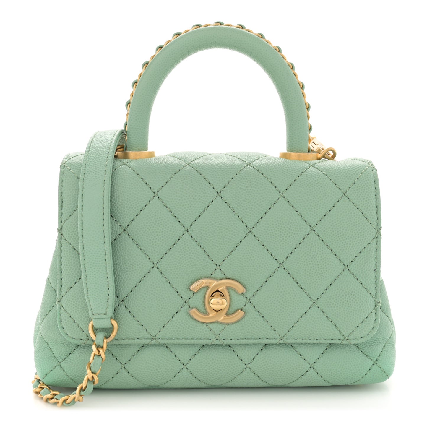 Caviar Quilted Extra Mini Coco Chain Handle Flap Light Green