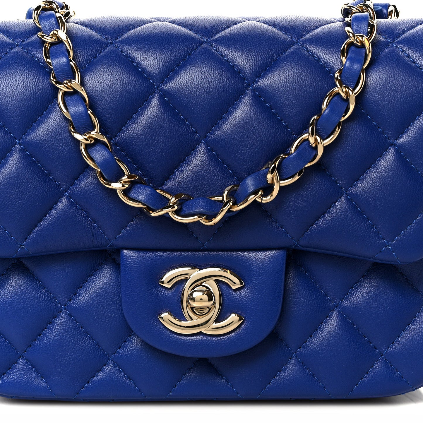 Lambskin Quilted Mini Square Flap Blue
