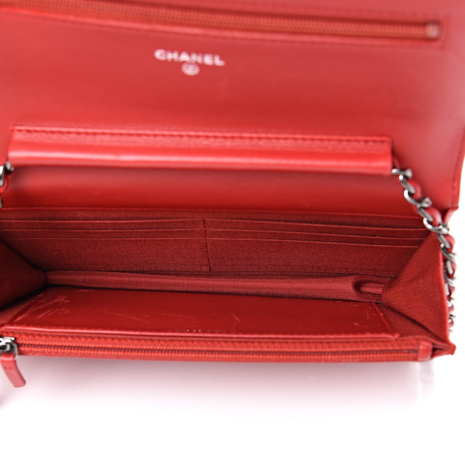 Chanel Lambskin Quilted Boy Wallet On Chain WOC Red 4 of 14