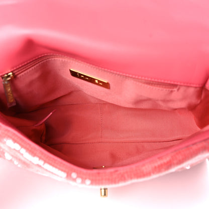 Chanel Sequin Quilted Medium Chanel 19 Flap Coral 5 of 10