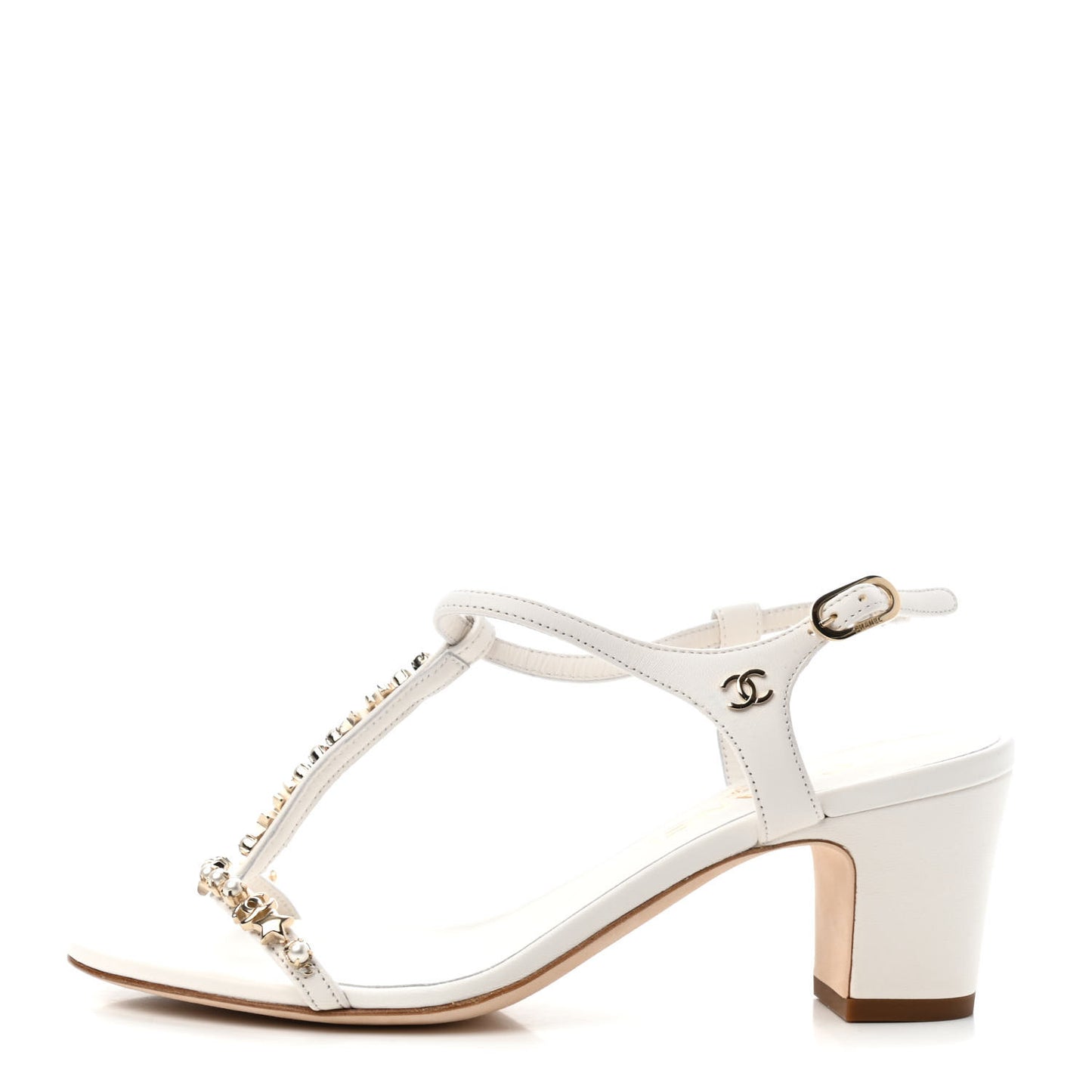 Lambskin Pearl CC Star Sandals 36 White