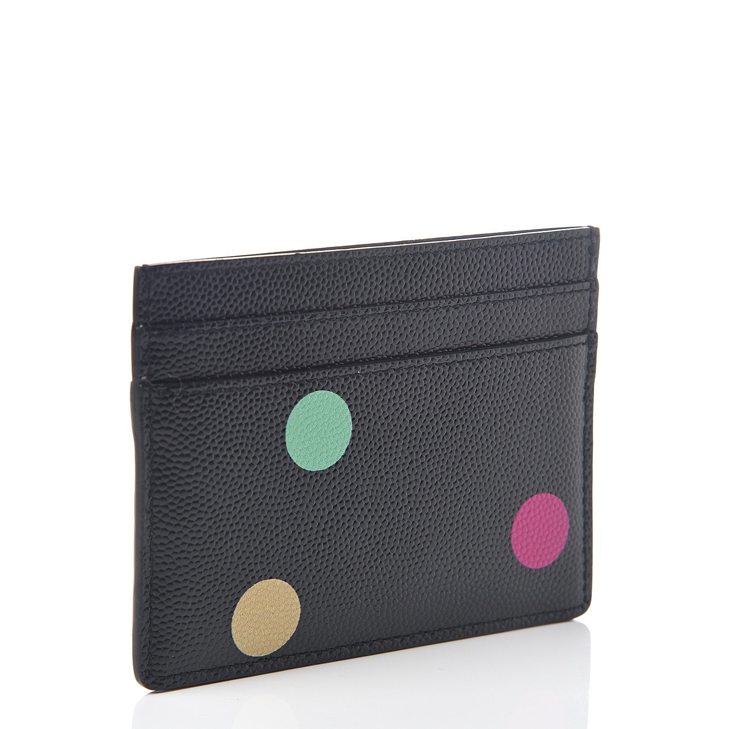 Saint Laurent Grain De Poudre Polka-Dot Monogram Credit Card Case Black 2 of 5