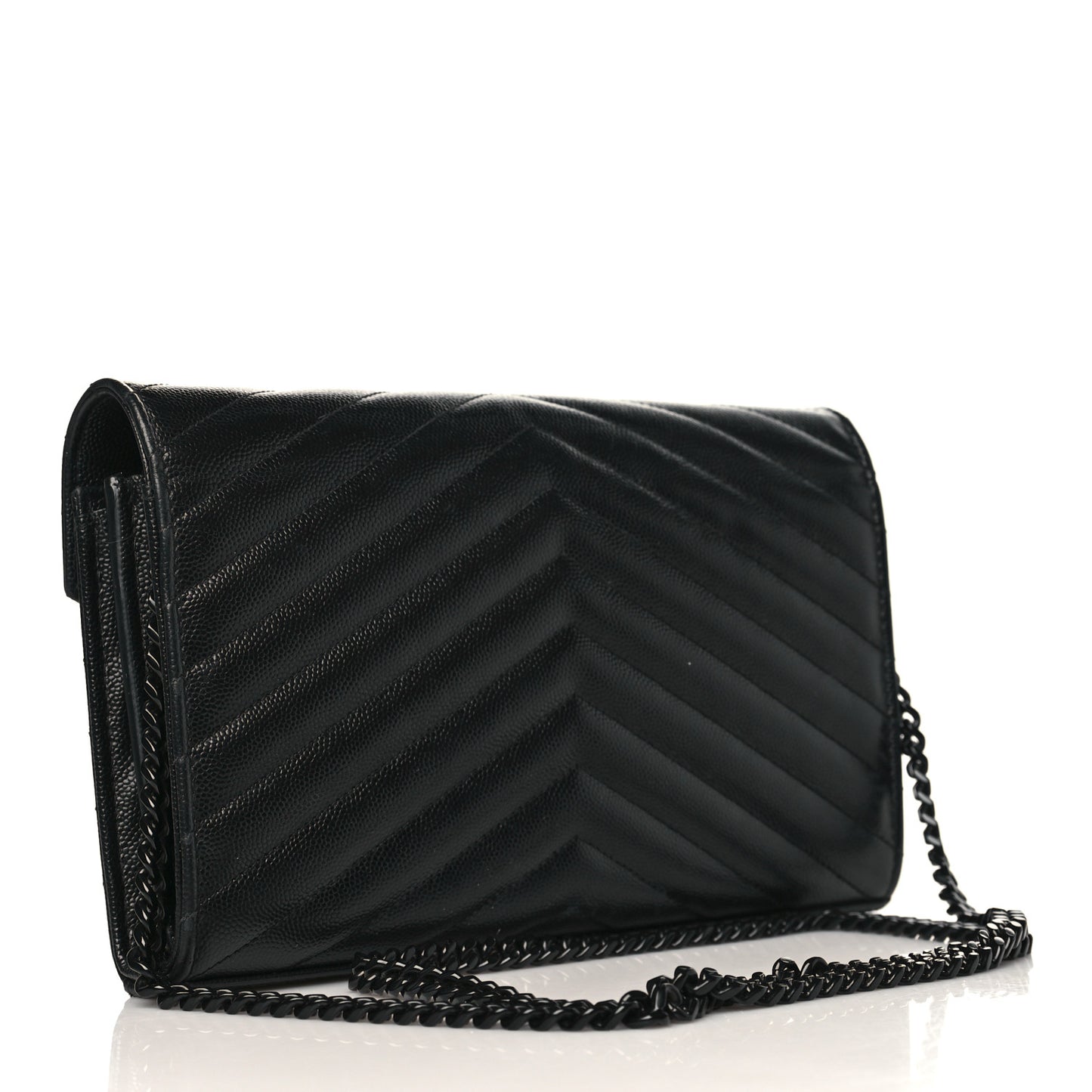 Grain De Poudre Matelasse Chevron Monogram Chain Wallet Black