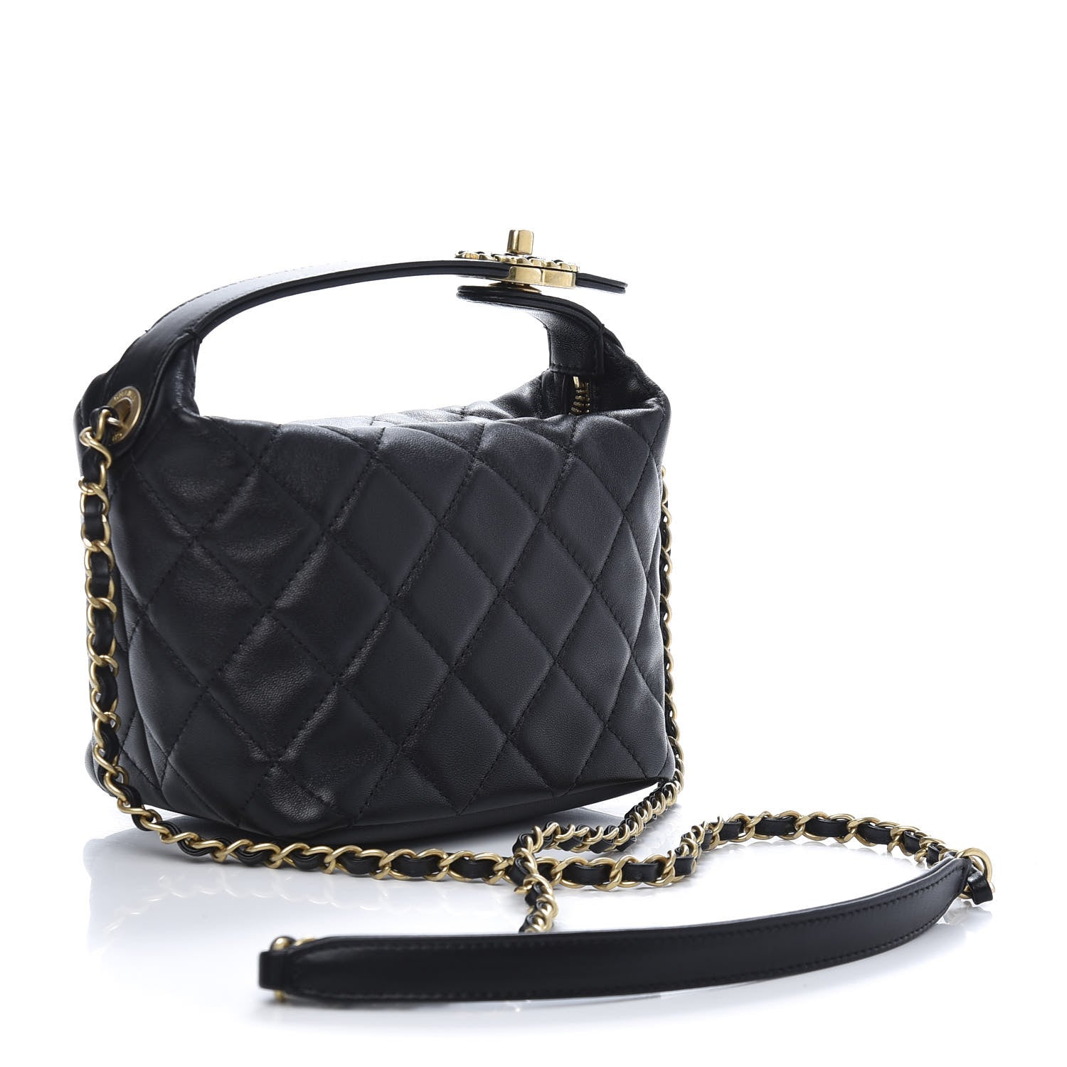 Chanel Lambskin Quilted Small Perfect Meeting Hobo Black 3 of 14