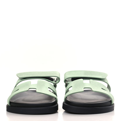 Hermes Epsom Womens Chypre Sandals 37.5 Vert Jade 2 of 9