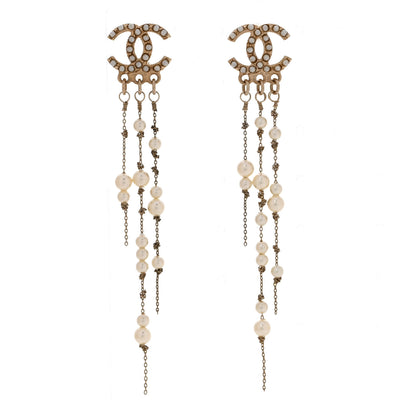 Chanel Pearl CC Long Chain Drop Earrings Gold 1 of 5