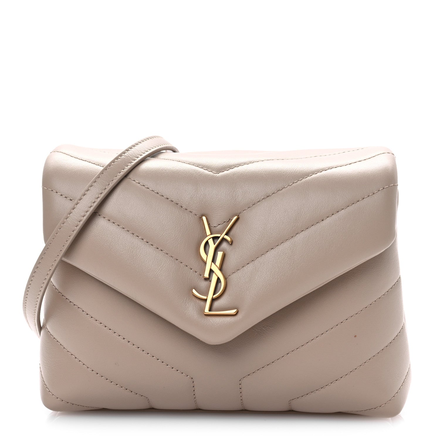 Saint Laurent Calfskin Y Quilted Monogram Toy Loulou Crossbody Bag Dark Beige 1 of 10