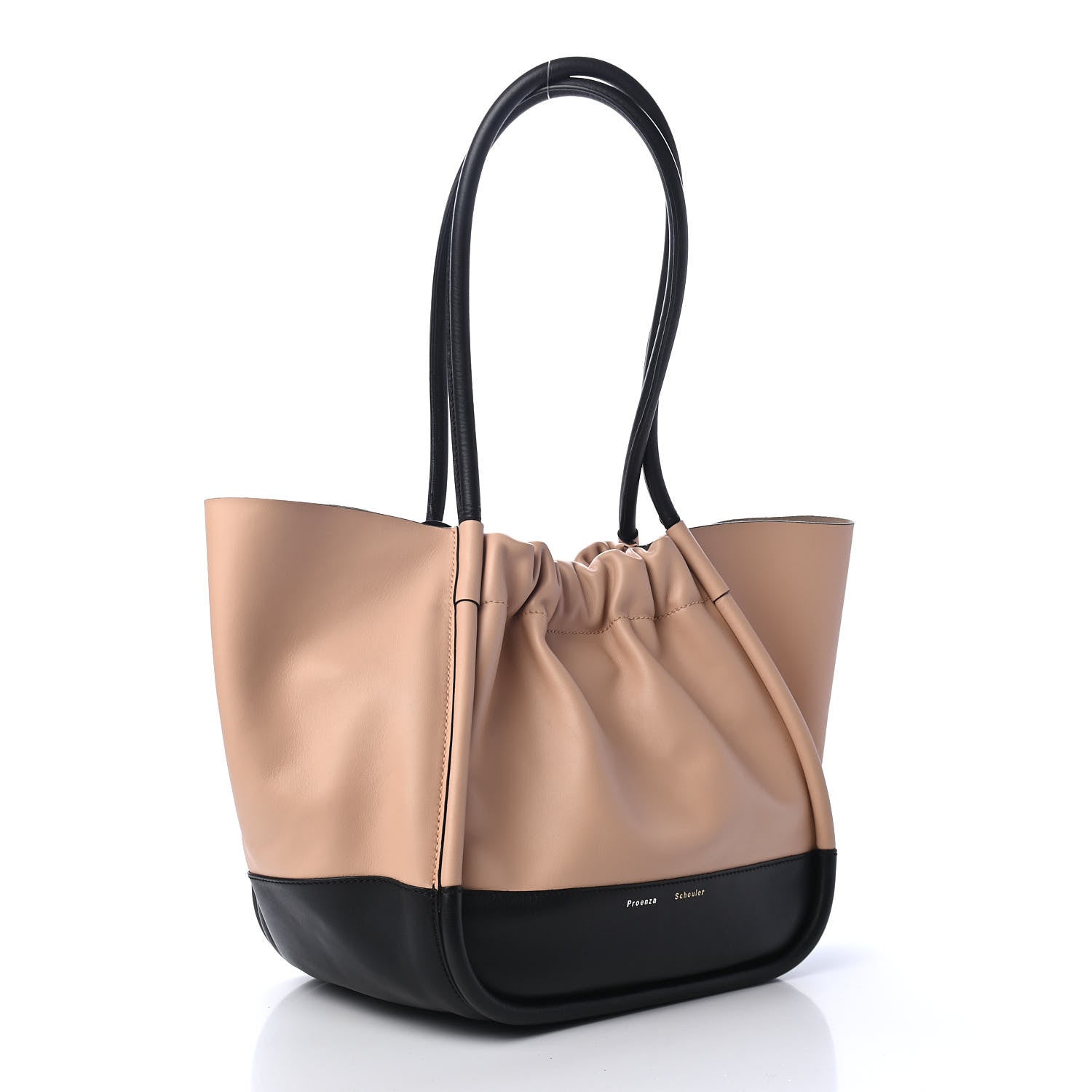 Proenza Schouler Calfskin Two Tone Ruched Tote Beige Black 2 of 4