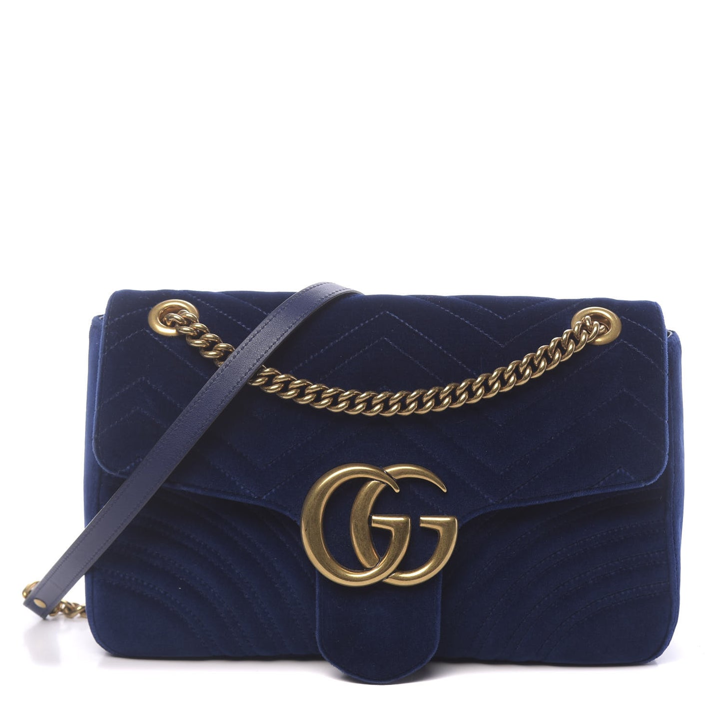Velvet Matelasse Medium GG Marmont Shoulder Bag Cobalt Blue