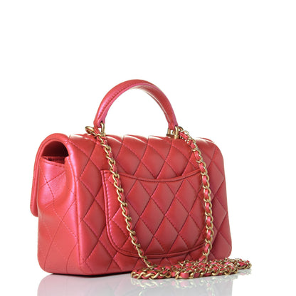 Chanel Iridescent Lambskin Quilted Mini Top Handle Rectangular Flap Red 3 of 10