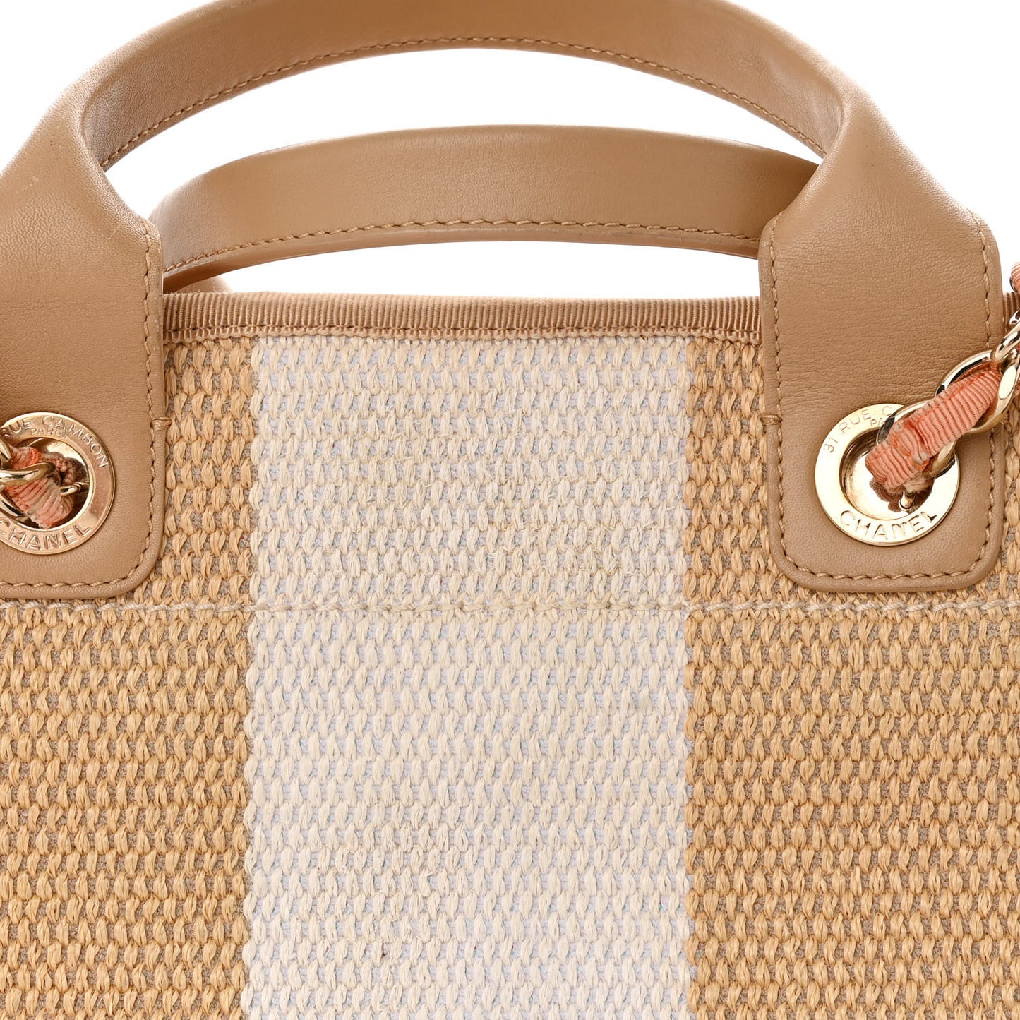 Straw Raffia Calfskin Striped Medium Deauville Tote Black Beige Ivory