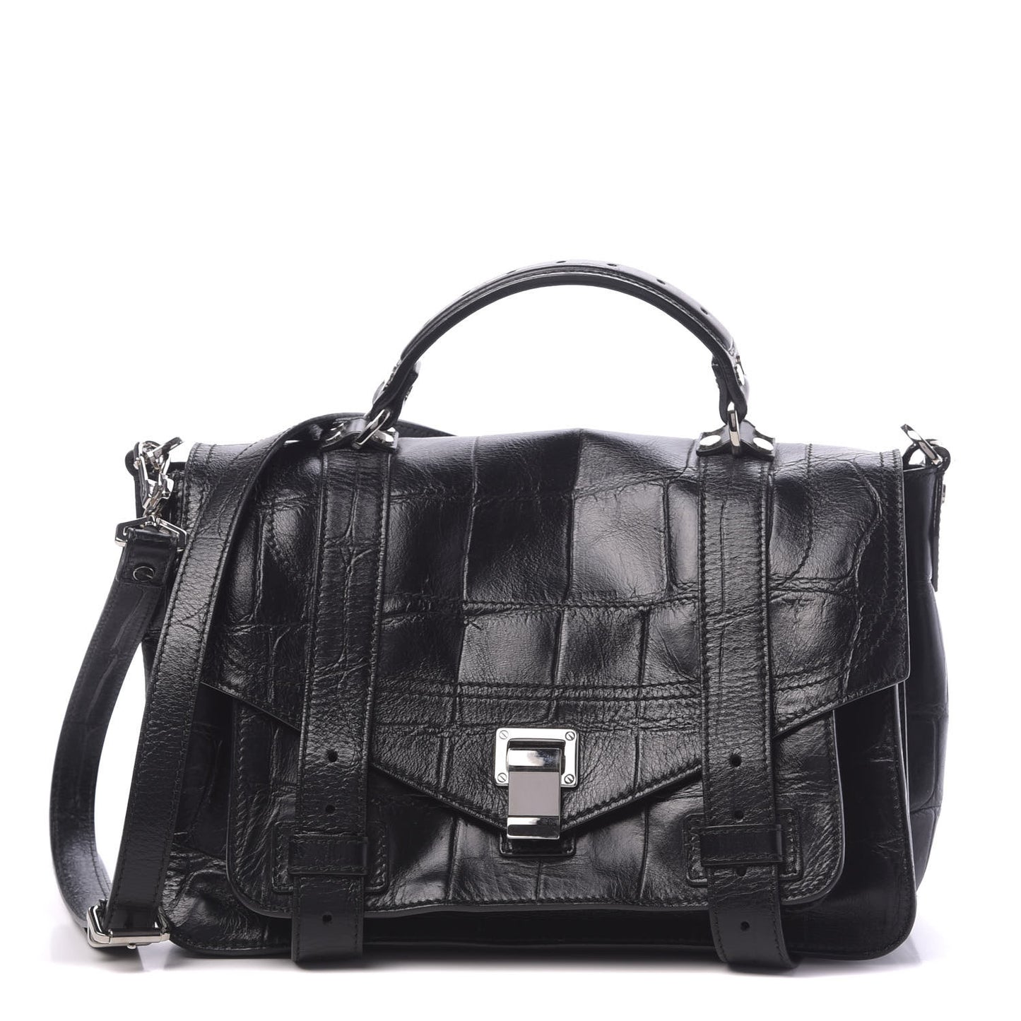 Calfskin Crocodile Embossed Medium PS1 Satchel Black