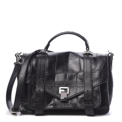 Proenza Schouler Calfskin Crocodile Embossed Medium PS1 Satchel Black 1 of 12