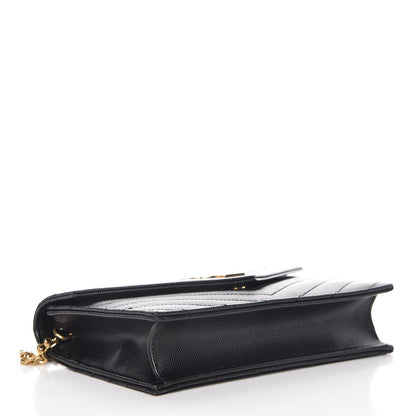Saint Laurent Grain De Poudre Matelasse Chevron Monogram Envelope Chain Wallet Black 4 of 10
