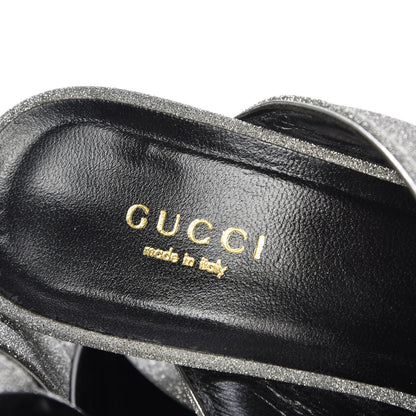 Gucci Glitter Fabric Webby Crossover High Heel Slide Sandals 39 Argento 7 of 8