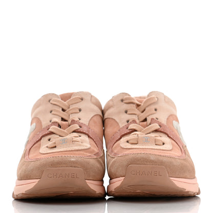 Chanel Nylon Lambskin Suede Calfskin CC Sneakers 36.5 Pink 2 of 15