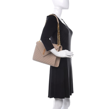 Saint Laurent Grain De Poudre Mixed Matelasse Large Triquilt Monogram Satchel Nude Powder 2 of 11