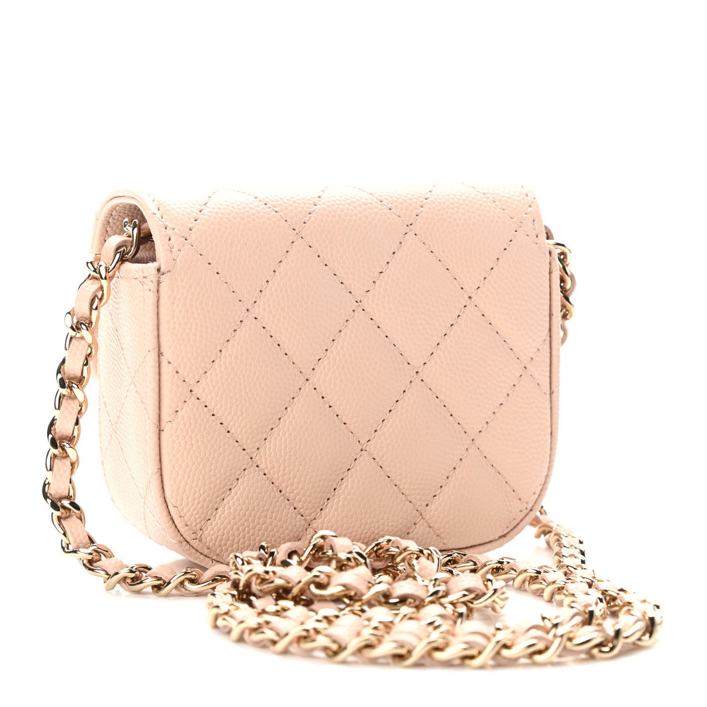 Caviar Quilted Mini Clutch With Chain Light Beige
