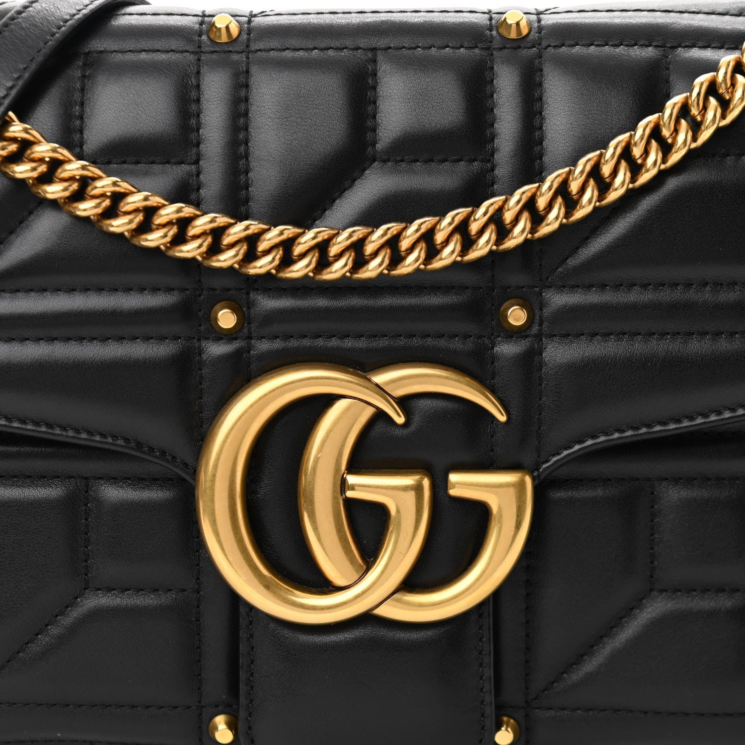Gucci Calfskin Matelasse Studded Medium GG Marmont Shoulder Bag Black 8 of 11