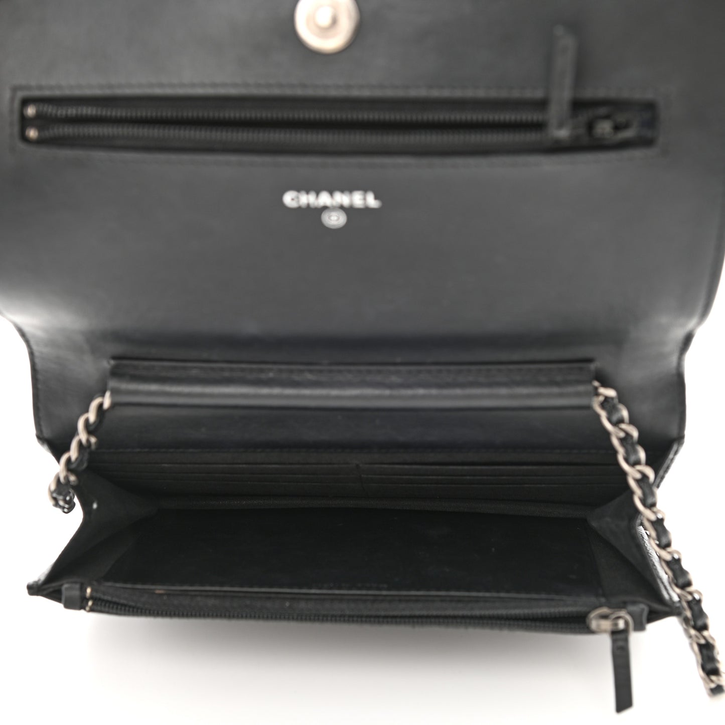 Caviar Chevron Quilted Boy Wallet On Chain WOC Black