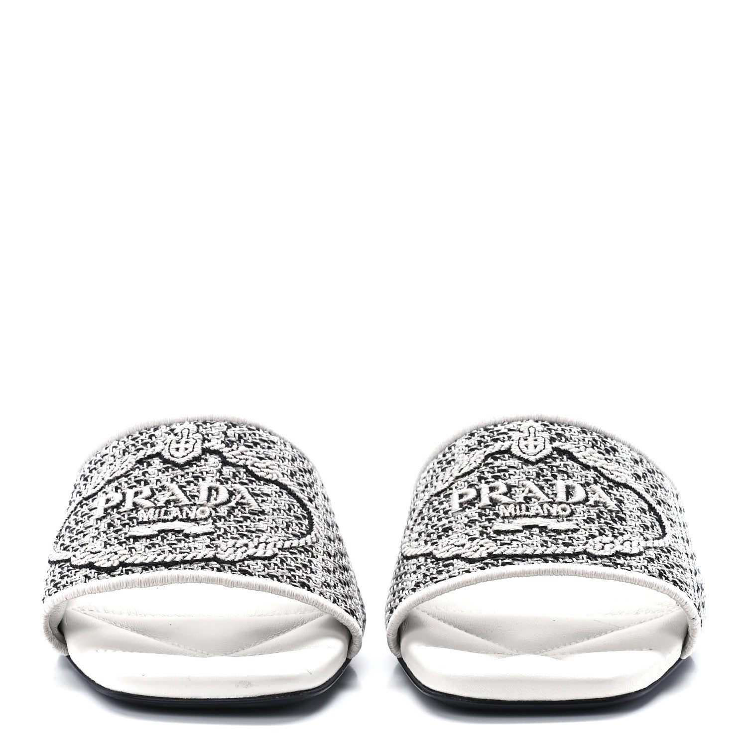 Prada Jacquard Logo Embroidered 10mm Slide Sandals 36 Black Talco 2 of 8