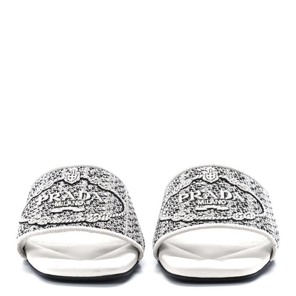 Prada Jacquard Logo Embroidered 10mm Slide Sandals 36 Black Talco 2 of 8