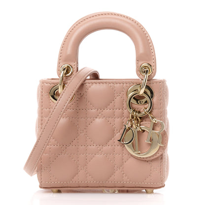 Christian Dior Lambskin Cannage Micro Lady Dior Rose Des Vents 1 of 11