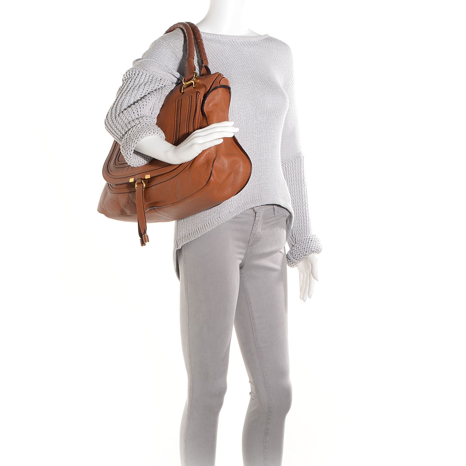 Chloe Calfskin Large Marcie Satchel Tan 2 of 9