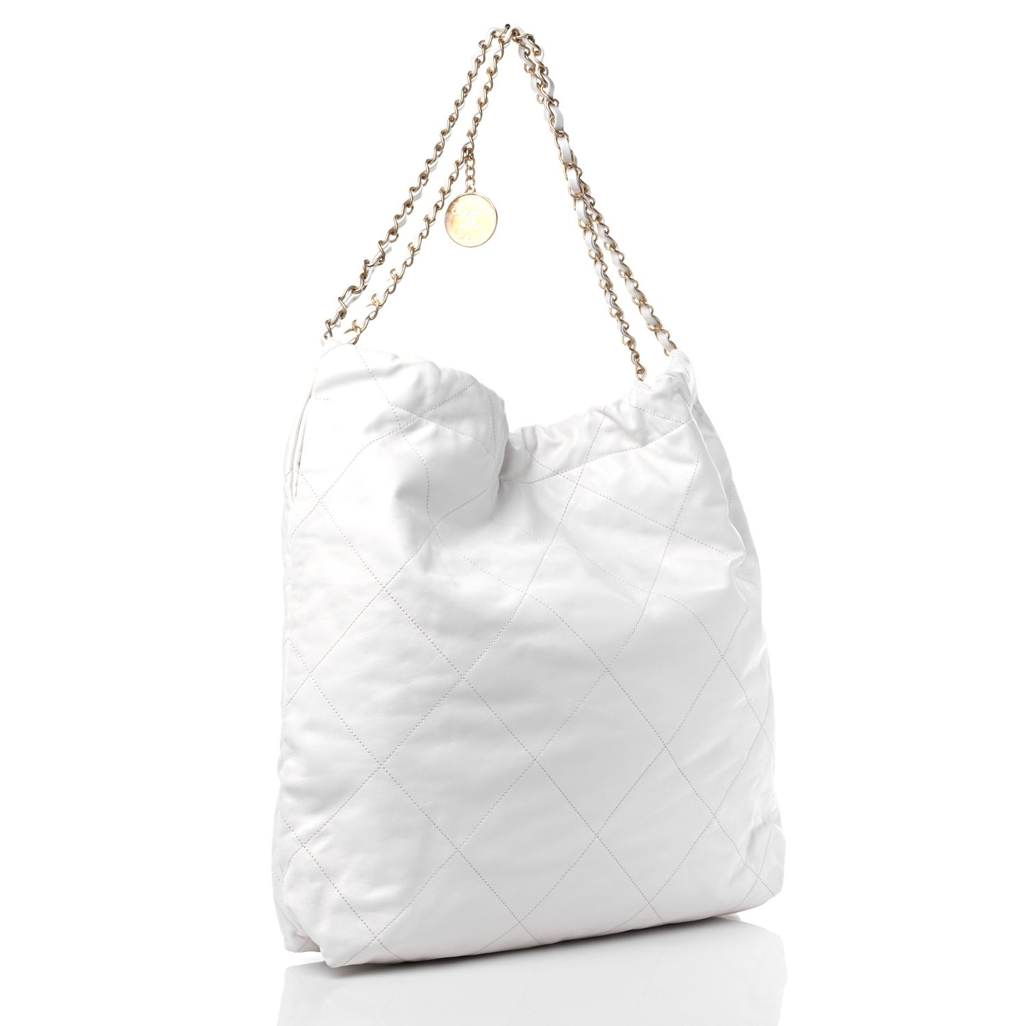 Shiny Calfskin Quilted Large Chanel 22 White