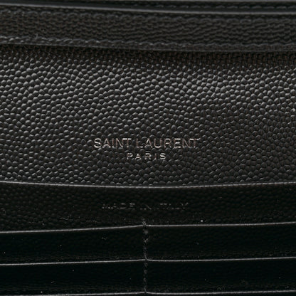Saint Laurent Grain De Poudre Matelasse Chevron Monogram Monochrome Chain Wallet Black 6 of 10