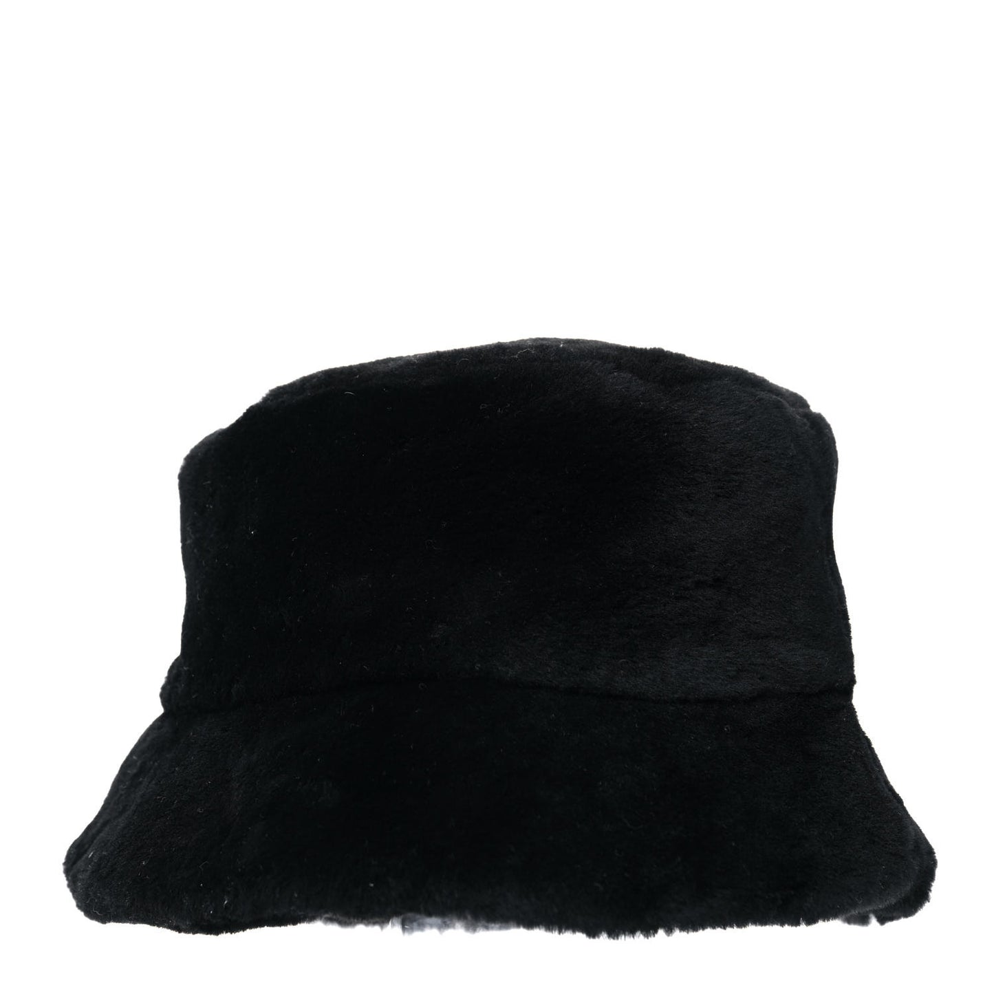 Shearling Metal Triangle Logo Womens Bucket Hat M Black