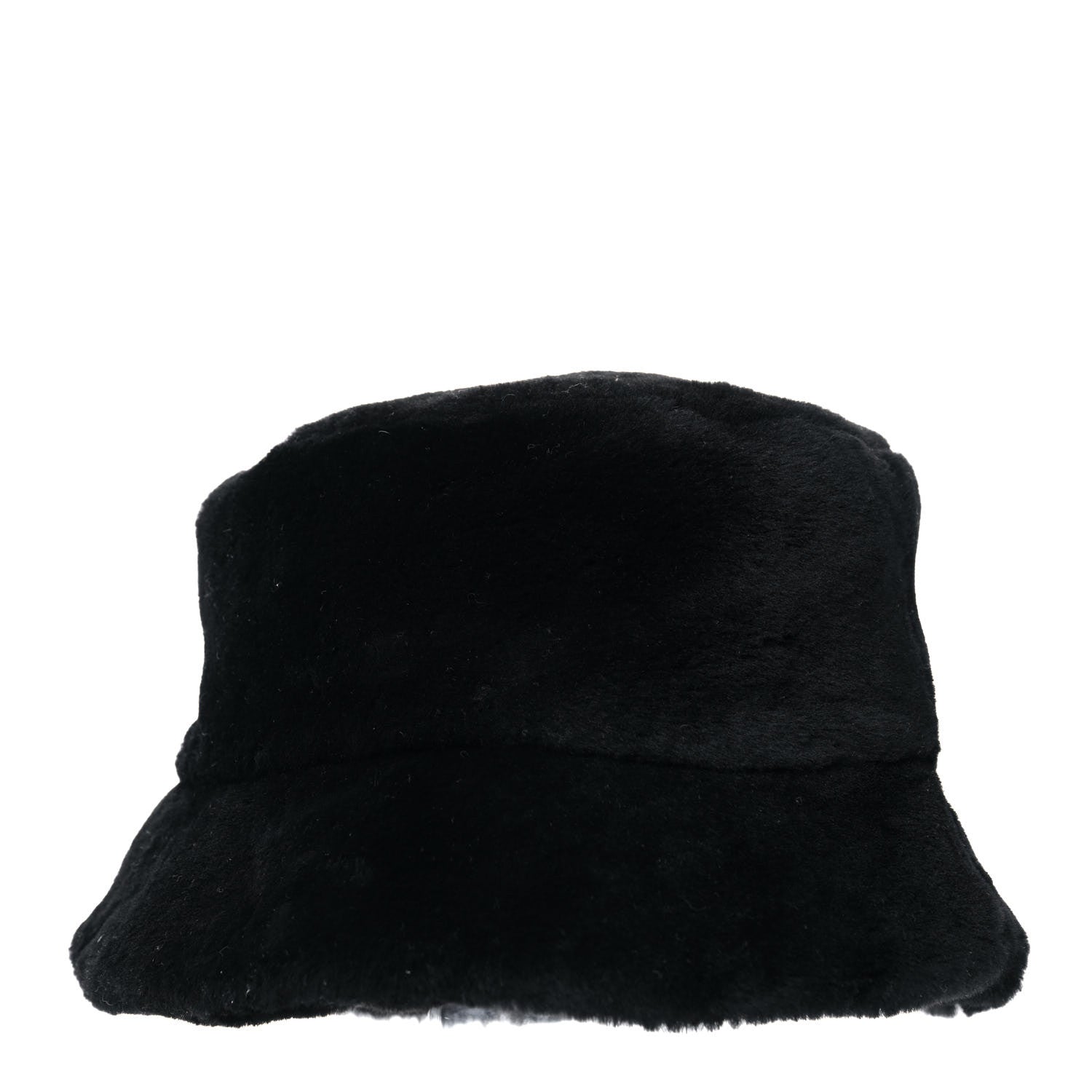 Prada Shearling Metal Triangle Logo Womens Bucket Hat M Black 5 of 9